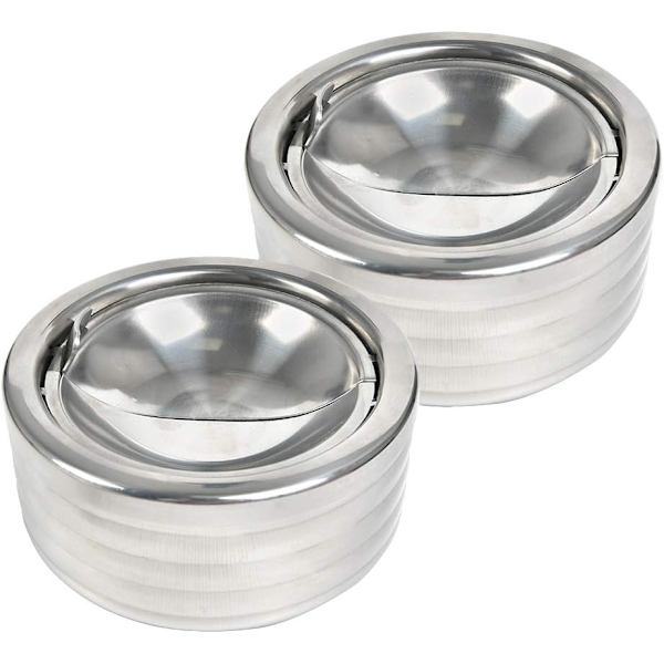 rostfria askkoppar med lock, utomhus vindskydd (silver)