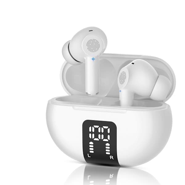 Bluetooth 5.3 Trådløse Hovedtelefoner - Hifi Stereo Lyd, Vandtætte In-Ear Hovedtelefoner med Mikrofon til iPhone/Samsung/Android, Sort