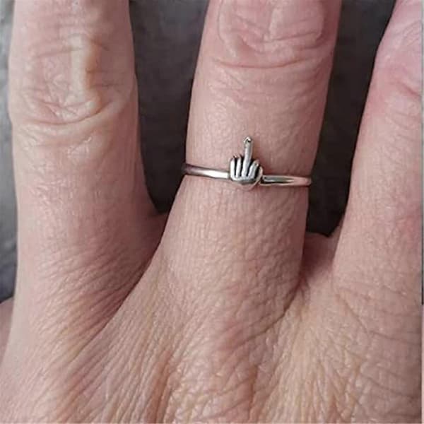 Morsom langfingerring, morsom ring, søt og humoristisk langfingerring, temperament-smykke, matchende ring, størrelse 7 7