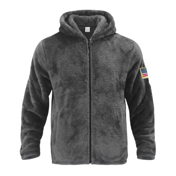 Fleece-hættetrøje med lynlås til mænd, vinterjakke, grå, størrelse M grey M
