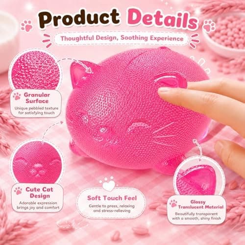 Cool Kat Squishy Fidget Legetøj, Pink Taba Kat Squishies Klemmelegetøj Pink