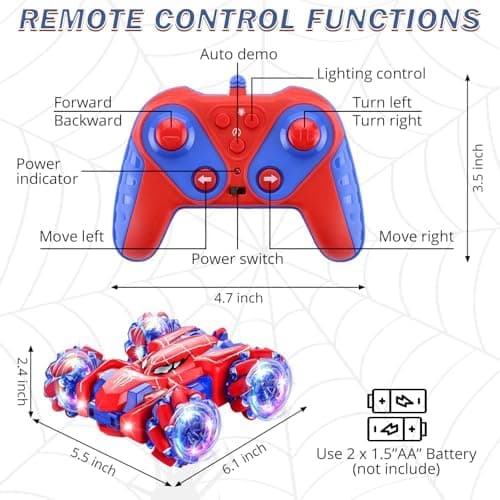 Edderkopp Fjernstyrt Bil Frontlys Dobbeltsidig Terreng 360° Roterende Bil Single Control Red