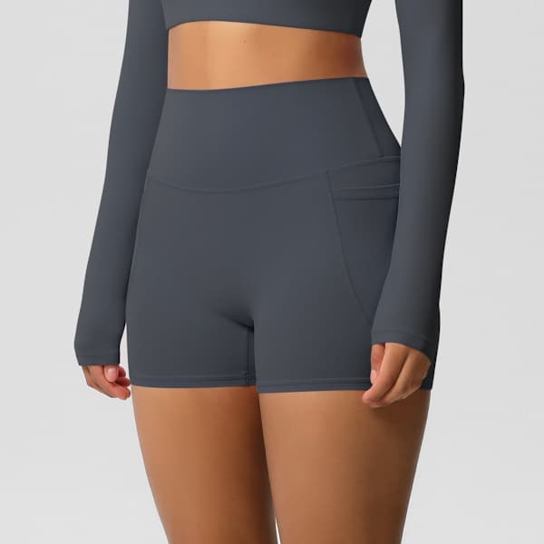 Fickshorts 2-pack med engelsk tvättetikett och högmidjade yogashorts i borstad nylon med sidoficka Grå M Grå M Grey M
