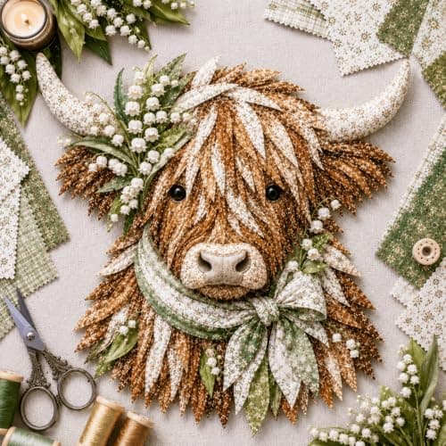 Födelseblomma Highland Ko 3D Skiktad Tygtavla DIY-kit för vuxna (A1PC) A1PC