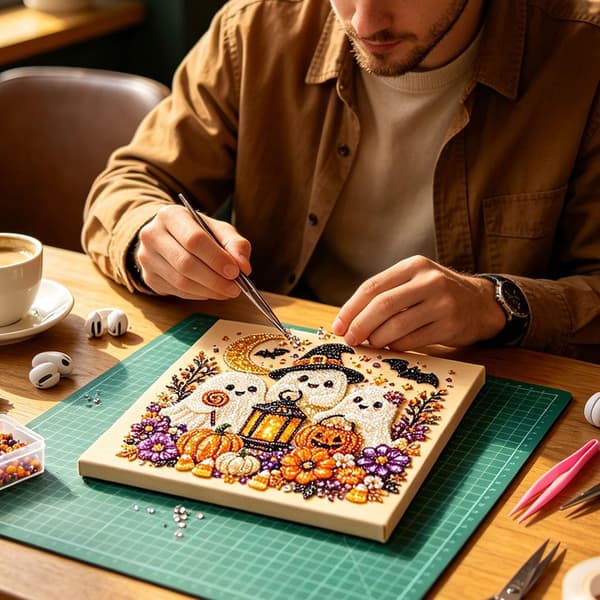 QELDRYX Halloween Spøgelse Perlekunst DIY-sæt til voksne, Flagermus Diamantkunst Sæt DIY Kits -06