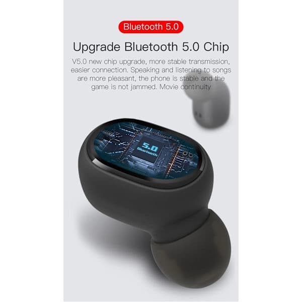 TWS-kuulokkeet iOS- ja Android-laitteille Bluetooth 5.0:lla, musta