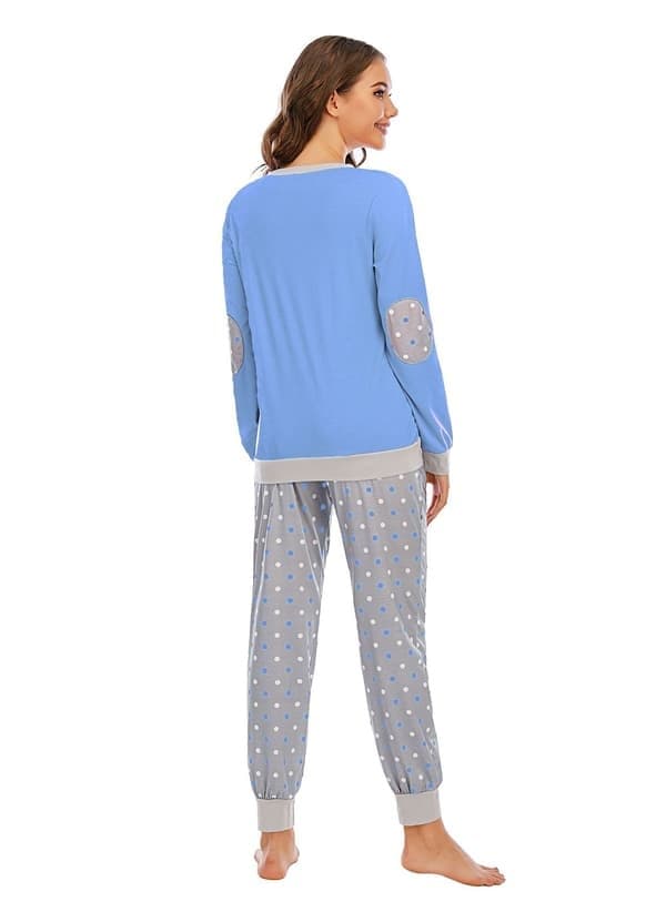 Pyjamas för kvinnor Långärmad Nattkläder Tryckta Nattkläder Mjuka Pyjamas Lounge Set, Blå, Storlek M blue M