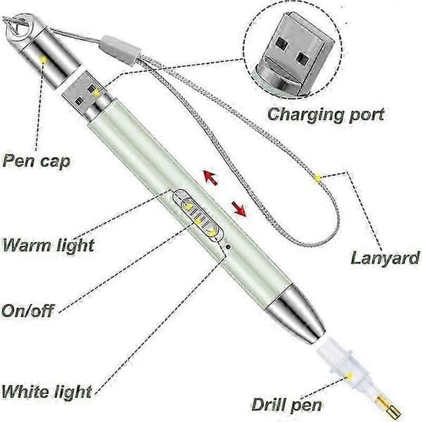 USB-genopladelig lys-borepen til 5D diamantmaling DIY-værktøjspen til diamantbroderi, gul