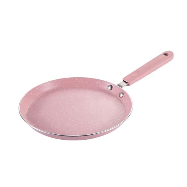 1 stk solid husholdningsstekepanne i aluminiumslegering med håndtak, rosa 37,8x19 cm