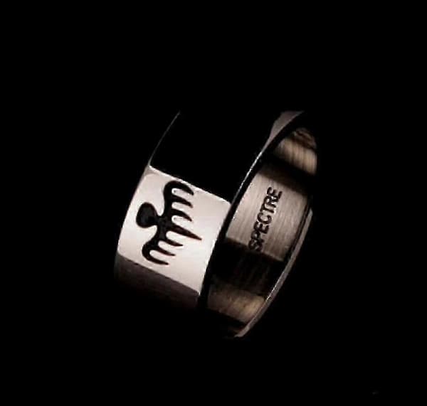 James Bond 007 Spectre Ring til Mænd, Poleret Spøgelsesmønster Metalring, Mode Tilbehør 9 Silver