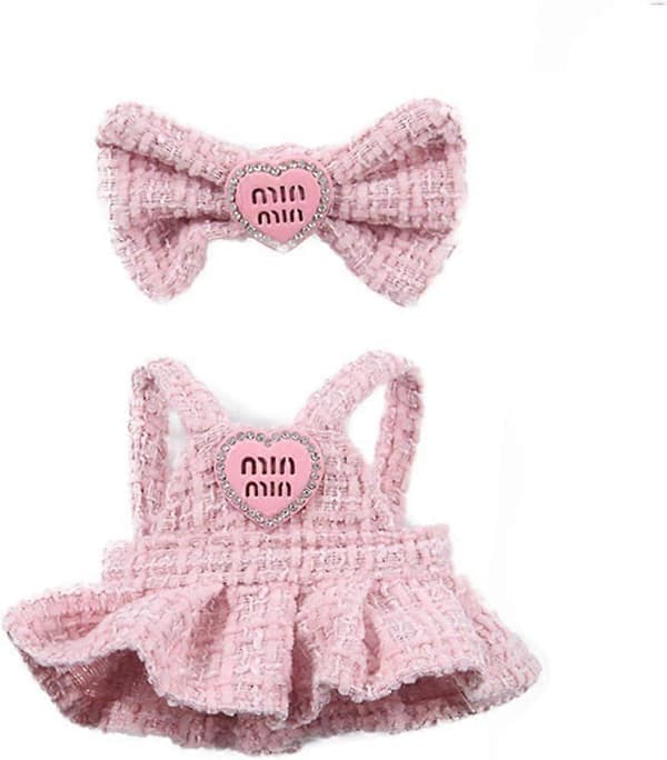 17 cm dockklädesset - söta kläder som passar Labubu, rosa modeklänning