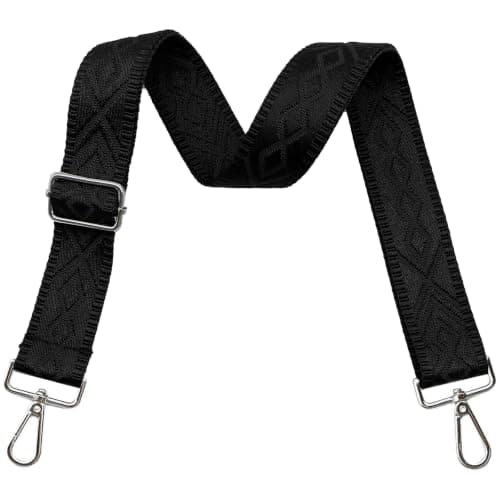 Crossbody-stropper til punge Brede skuldertaskestropper Justerbar erstatningsbroderet pungstrop til håndtasker Silver Hardware-black