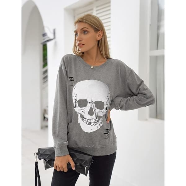Halloween-tröjor för kvinnor med dödskallegrafik, grå, storlek S grey S