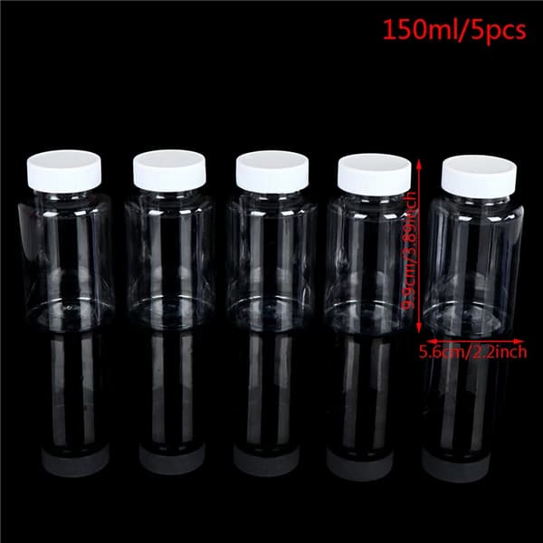 5st Påfyllningsbara Flaskor 15ml/20ml/30ml/50ml/100ml/150ml/200ml Plast PET-Flaskor Klar Tom Förseglad Behållare Reagensflaska Förpackning
