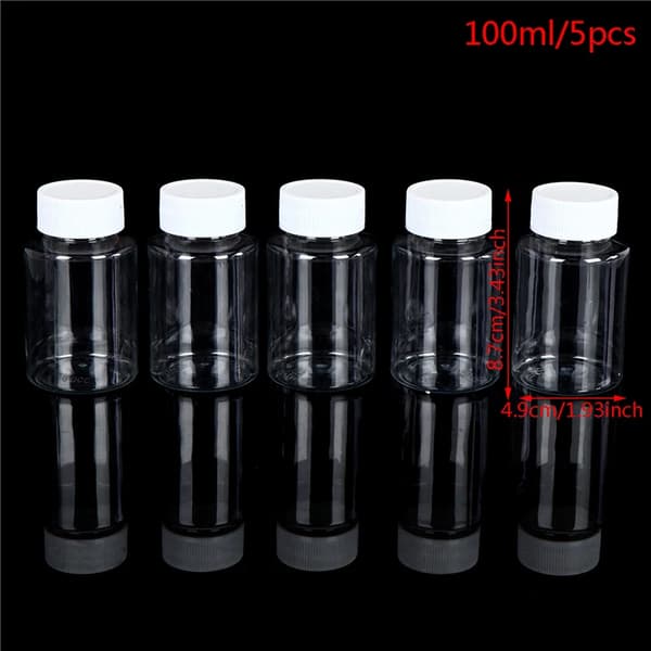 5st Påfyllningsbara Flaskor 15ml/20ml/30ml/50ml/100ml/150ml/200ml Plast PET-Flaskor Klar Tom Förseglad Behållare Reagensflaska Förpackning