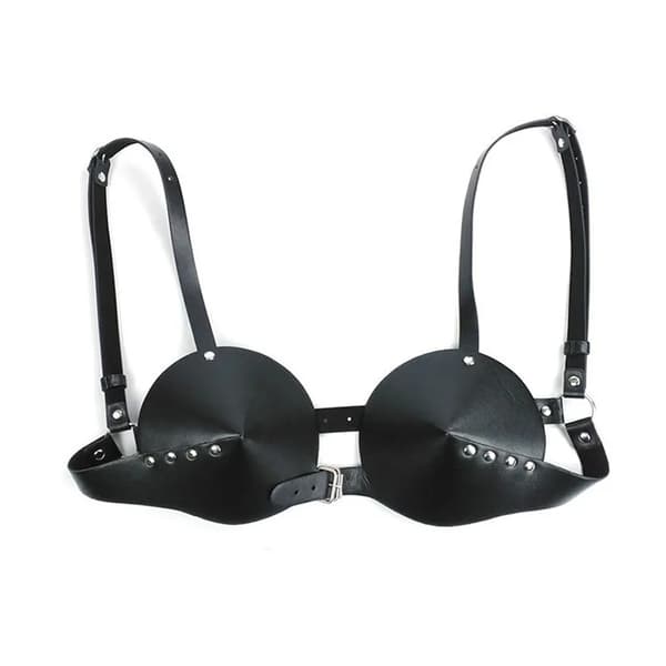 SM Bondage Utrustning, Lädersele BH, BDSM Damunderkläder, Rollspelsdräkt.