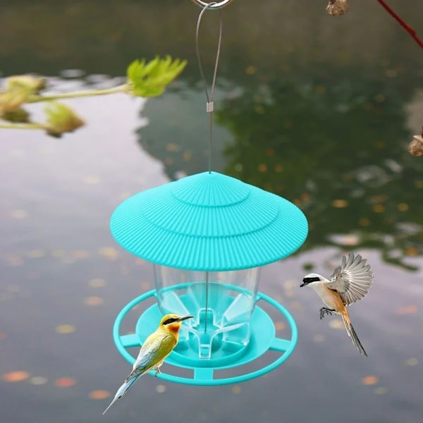 Aves Decor Fuglefoder Vandtæt Lysthus Hængende Udendørs Fuglefoderbeholder med Dekorativ Foderrem
