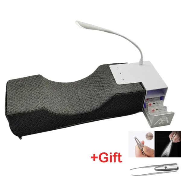Øjenvippeforlængelsespude Memory Foam og Hylde Integreret Øjenvippeforlængelsespude Makeupværktøj med USB Vippelys