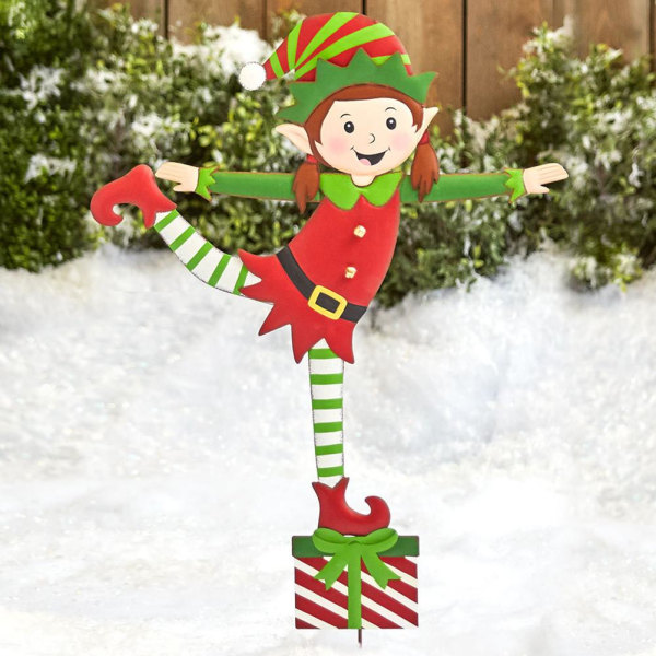 Christmas Elf Garden Stake Christmas Metal Gnome Yard Stake