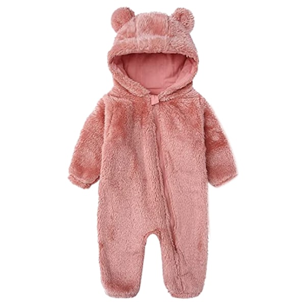 Newborn Hooded Fleece Rompers Long Sleeve Onesies Outfits-rosa