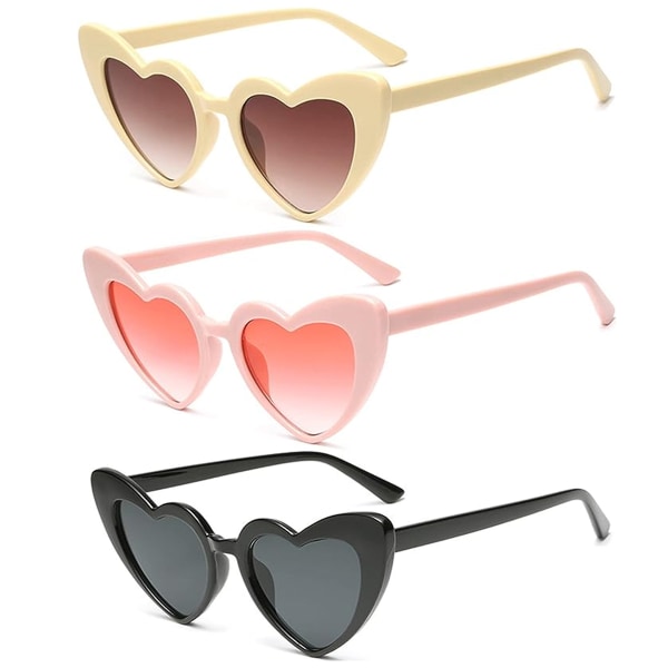 3 st hjärtformade solglasögon för kvinnor Trendiga Retro Cat Eye 8b75 |  Fyndiq