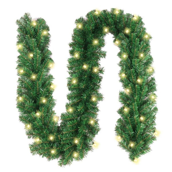 Juskys Christmas Fir Garland Green with LED Fairy Lights –