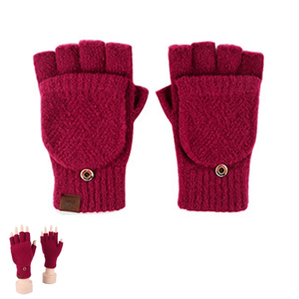 Kyltåliga förtjockade stickade handskar vinterhalvfingerhandskar
