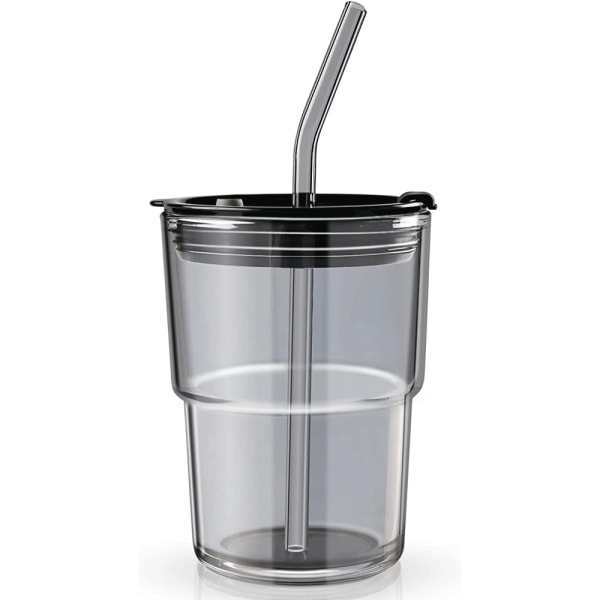 400ml tumbler vattenglas, glas kaffemugg med sugrör och lock