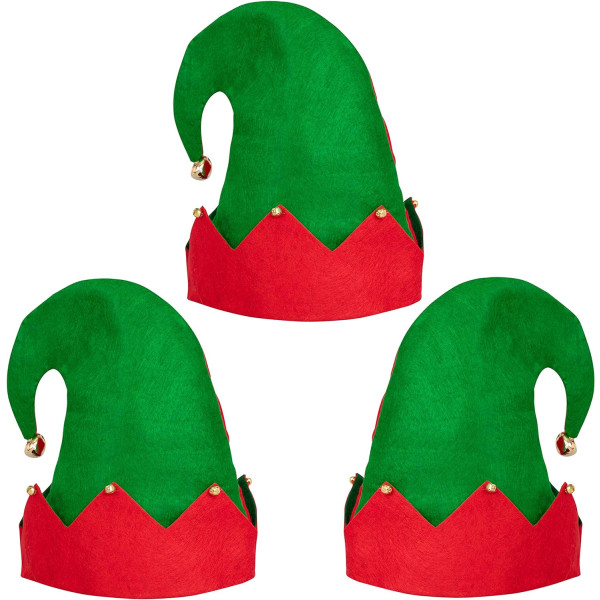 3Pack Christmas Elf Felt Hat - Jingle Bells Xmas Holiday Party