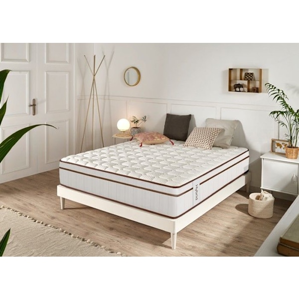 Madras Hybrid Hvid 160x200 cm - Fjedre + hukommelsesskum - Optimal komfort - Tykkelse 30 cm - Moonia