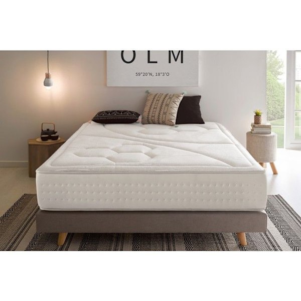 Patja 160x190 cm, Quantum Korkeatiheyksinen, Viskoelastinen + SupersoftFoam + Bioherm-kuidut: 6 cm - Moonia hvid