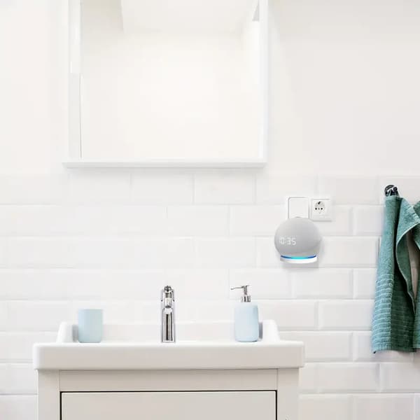Echo Dot 4/5 Högtalarställ - Uppgraderade Echo Dot 4/5 Tillbehör med Kabelhantering, Premium Utrymmesbesparande Echo Dot 4/5:e Gen Ställ Hängare Väggfäste