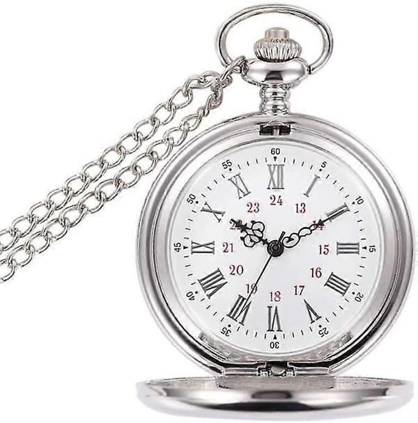 Taskukello Vintage Sileä Kvartsitaskukello Klassinen Riipuskello Lyhyellä Ketjulla color:silver