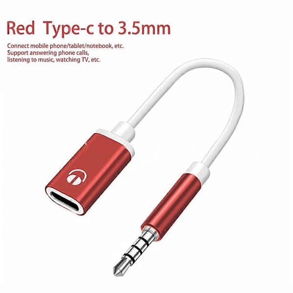 Øretelefon Rund Hode Adapterkabel 3.5mm Hann Til Type C Hunn Flat Hodetelefonadapter For Analog Rund Kabel Koble Til Hodet Red