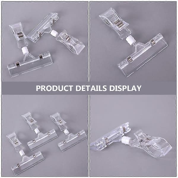 Etikettholderklemme for utstillingsbutikkdisplay 50 stk Transparent Clip-on Holder Rektangulær design