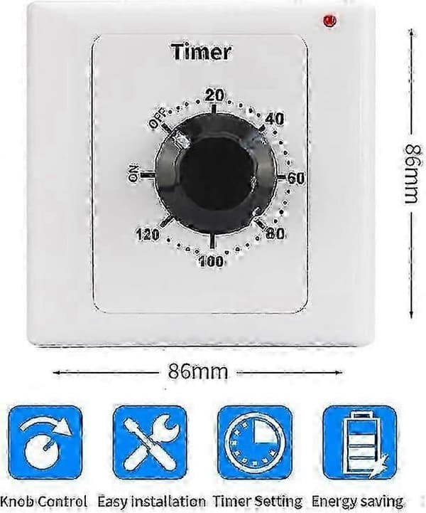 120 Min Timerbryter, AC 220V 15A Intelligent Mekanisk Nedtellingstimer Socket Tidsbryter 86 Panel Timer Kontrollknapp