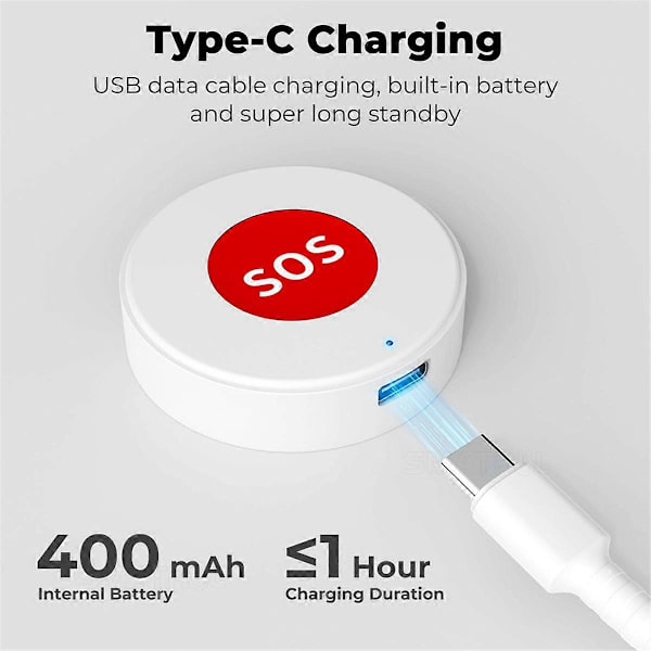 Mini Tuya WIFI Eldre SOS-knapp Vanntett Nødpanikksensor