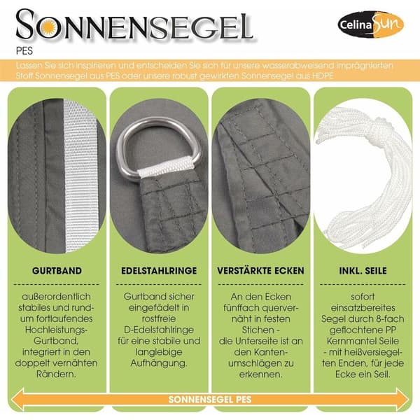 Solseil hage balkong hydrofob polyester PES trekant 3 x 3 x 3 m grå