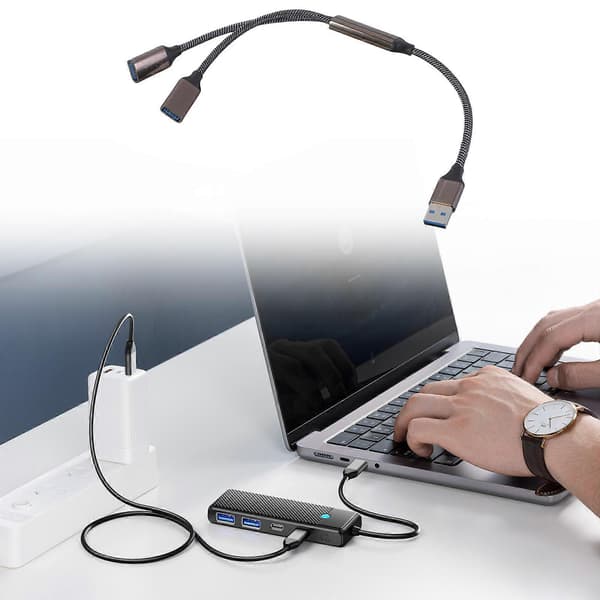 Høyhastighets USB3.0 Y-splitterhubkabel for effektiv enhetslading og datasynkronisering på datamaskiner og spillkonsoller