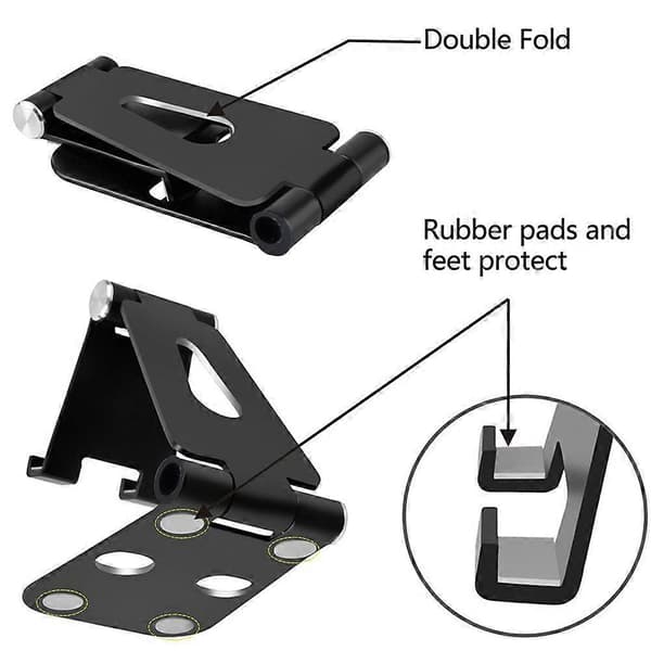 Multi-vinkel tablet holder, justerbar iPad holder, telefonholder, iPhone holder (4-10 tommer rækkevidde), sort