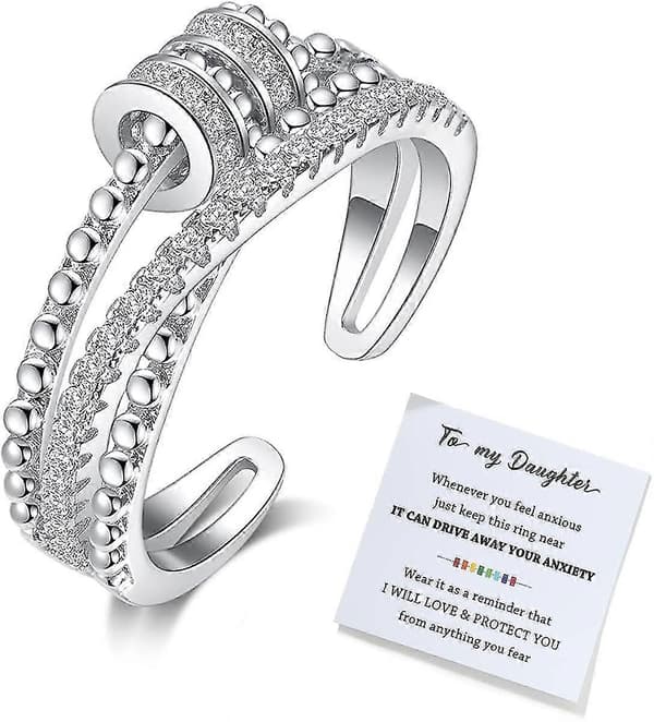 Til min datter Fidget Ring mod angst Fidget Ringe mod angst til kvinder Justerbar Stacking Angstlindring Regnbue Fidget Ring Smykkegaver silver