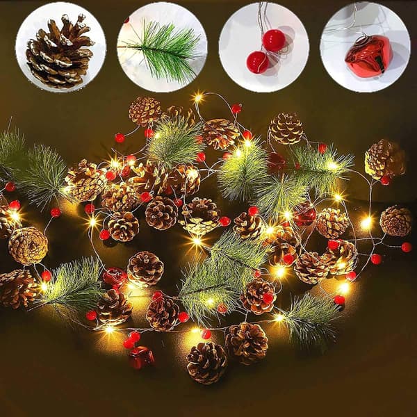 Julelyslist med 20 LED-kongler, julepynt