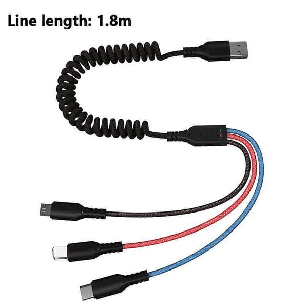 Nylon én-til-tre datakabel - spiralkabel én-til-tre [1,8 meter]