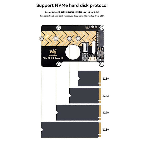 Waveshare PCIe - M.2 -sovitinkortti Raspberry Pi5 -siirtomoduulille