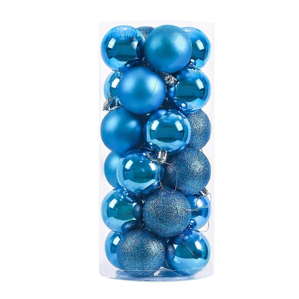 24 stk. Klassisk Julekulepyntsett, trygge ingredienser, ABS-plast, giftfri, luktfri Light Blue