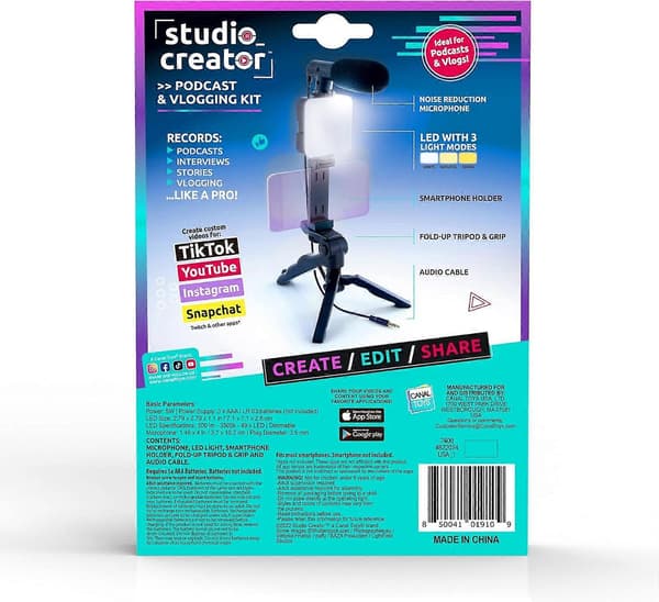 Studio Creator Podcast Vlogging Kit med mikrofon, stativ og belysning for innholdsskaping i influencer-stil