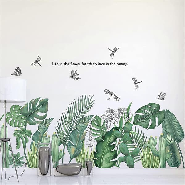 Väggdekal Växtväggdekaler Grön Palm Leaf Väggdekor Sticker för Sovrum Vardagsrum Badrum