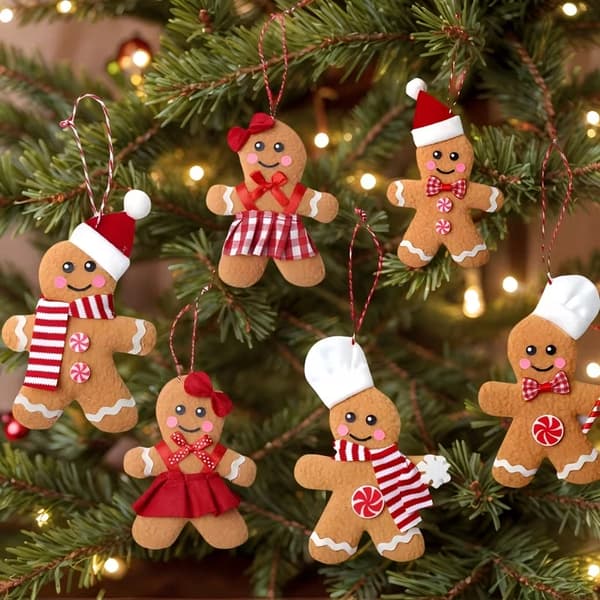 6-delt pepperkakemann juletre dekorasjonssett julepynt