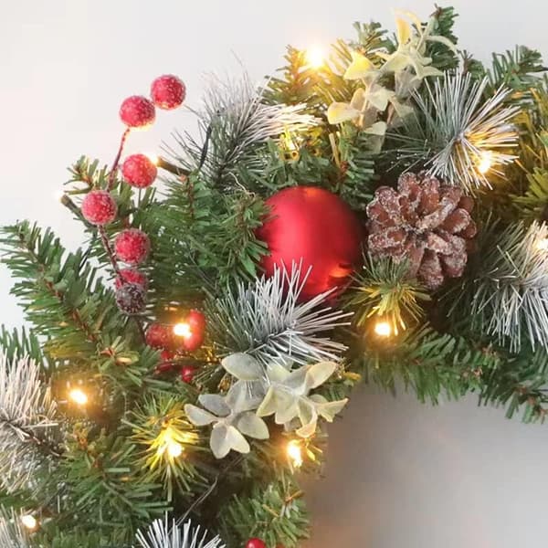 40CM Julekrans med glødende kunstig julepynt