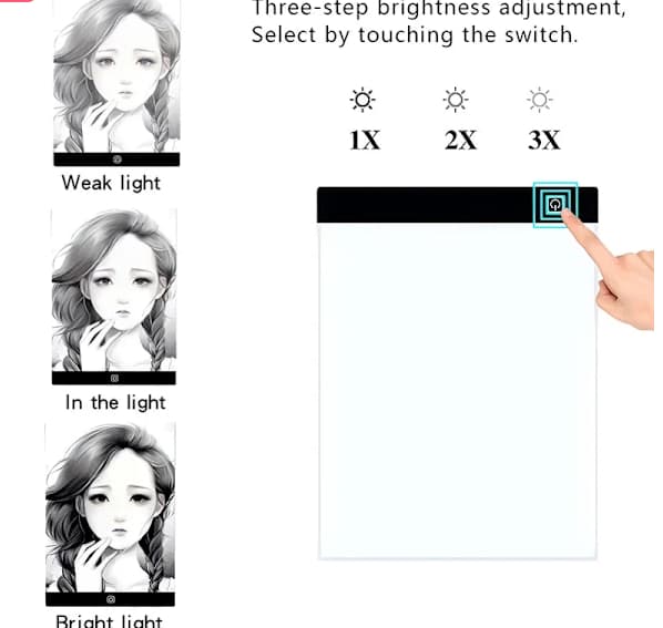 LED Rissebrett A5/A4/A3 med 3 Lysstyrker lysbord/lysplate